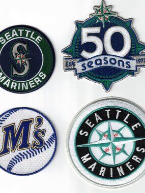 (4) Seattle Mariners logo + Anniversary Embroidered Iron / Sew-On Patches